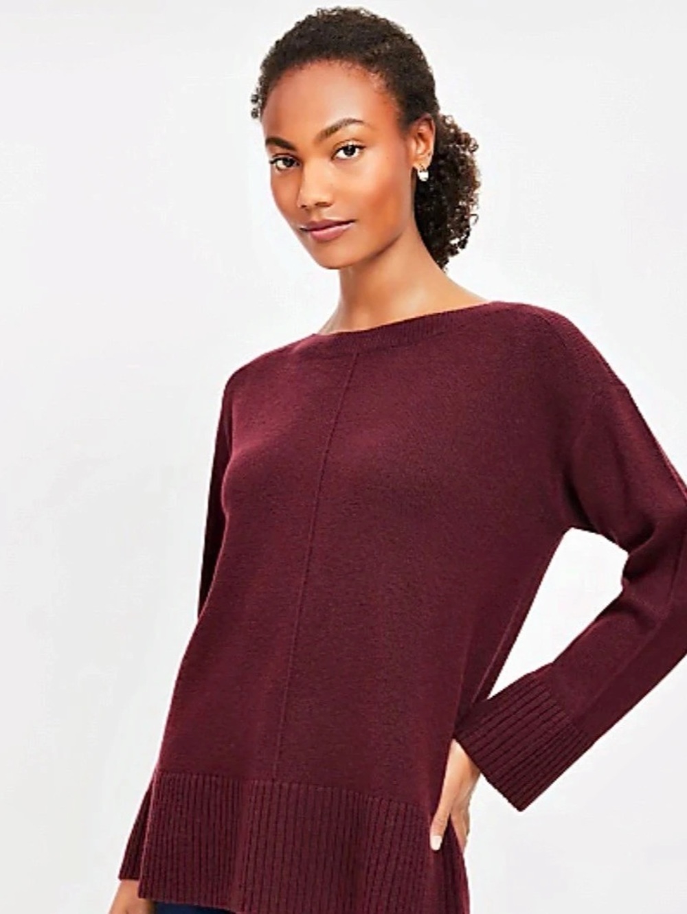LOFT Burgundy Ribbed Hem Sweater
